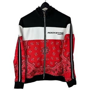 Mens Y2K Rockstar Original Red Bandana Paisley Streetwear Jacket Size S